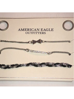 American Eagle AE 3 Adjustable Silver Tone Black Boho Bracelets